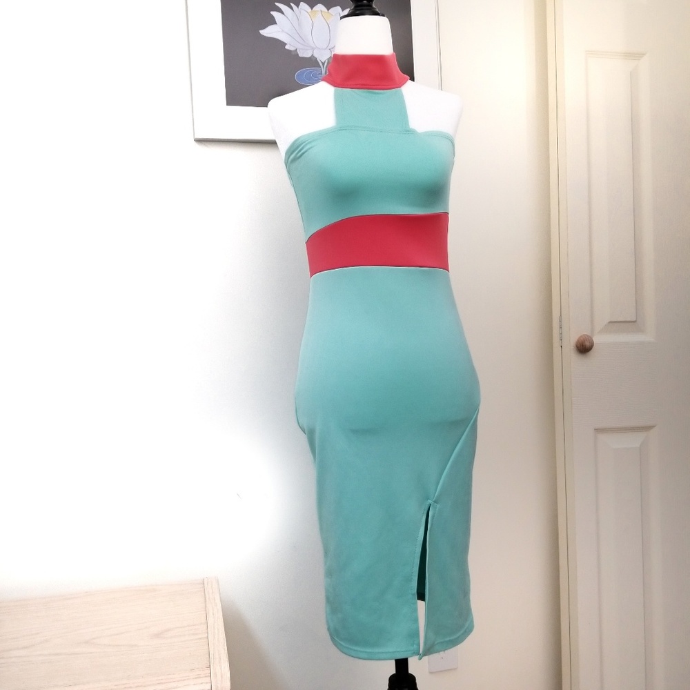 Amiclubwear Sleeveless Green&Pink Dress Size S